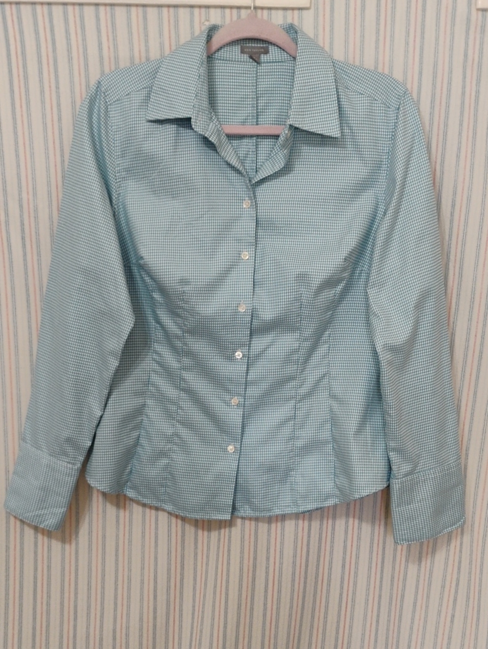 Ann Taylor Tailored Blue & White Gingham Checked Shirt 10
